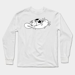 Axolotl and Tiny Cow - White and Black Line Long Sleeve T-Shirt